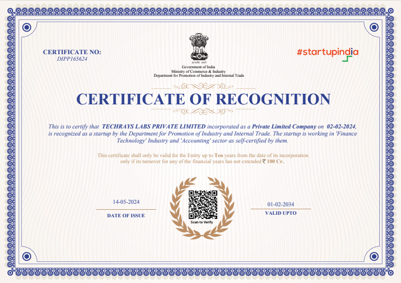 startup india certificate techrayslabs