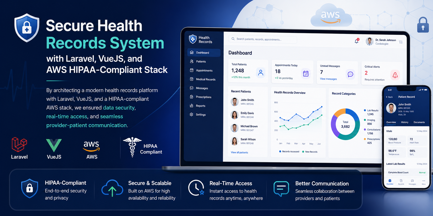 Secure Health Records System with Laravel, VueJS, and AWS HIPAA-Compliant Stack